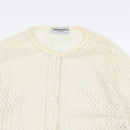 Two Wild Womens Ivory Cotton Basic Button-Up Size M Round Neck
