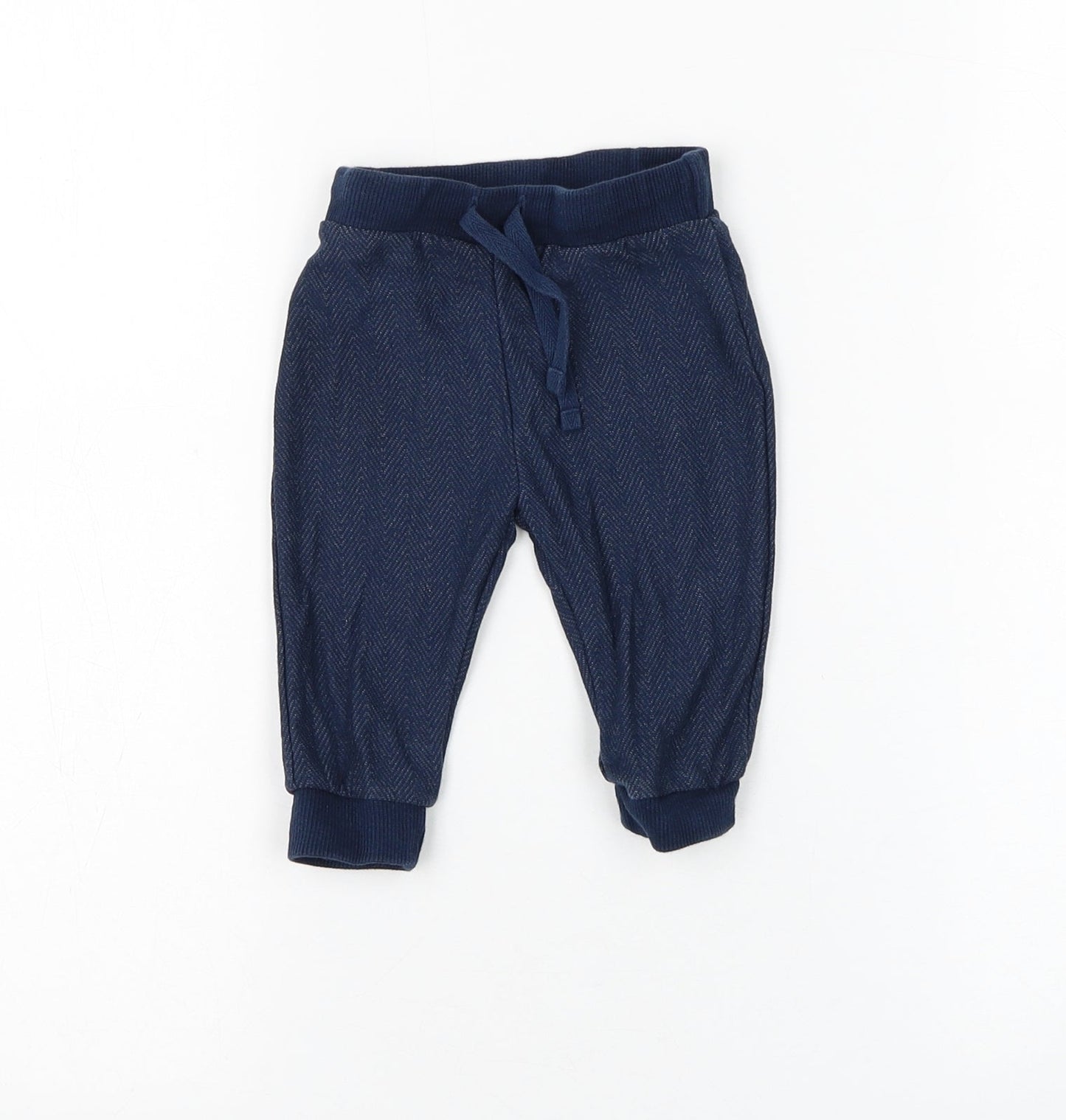 F&F Boys Blue Cotton Jogger Trousers Size 3-6 Months Drawstring