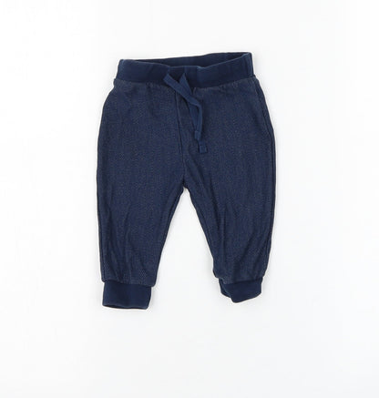 F&F Boys Blue Cotton Jogger Trousers Size 3-6 Months Drawstring