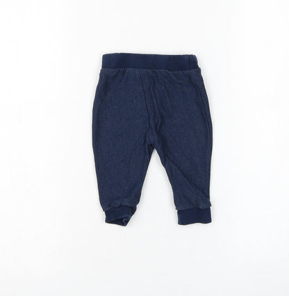 F&F Boys Blue Cotton Jogger Trousers Size 3-6 Months Drawstring