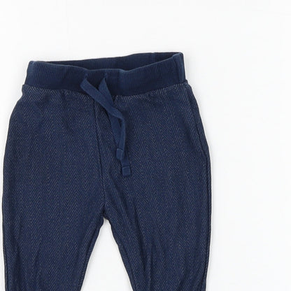 F&F Boys Blue Cotton Jogger Trousers Size 3-6 Months Drawstring