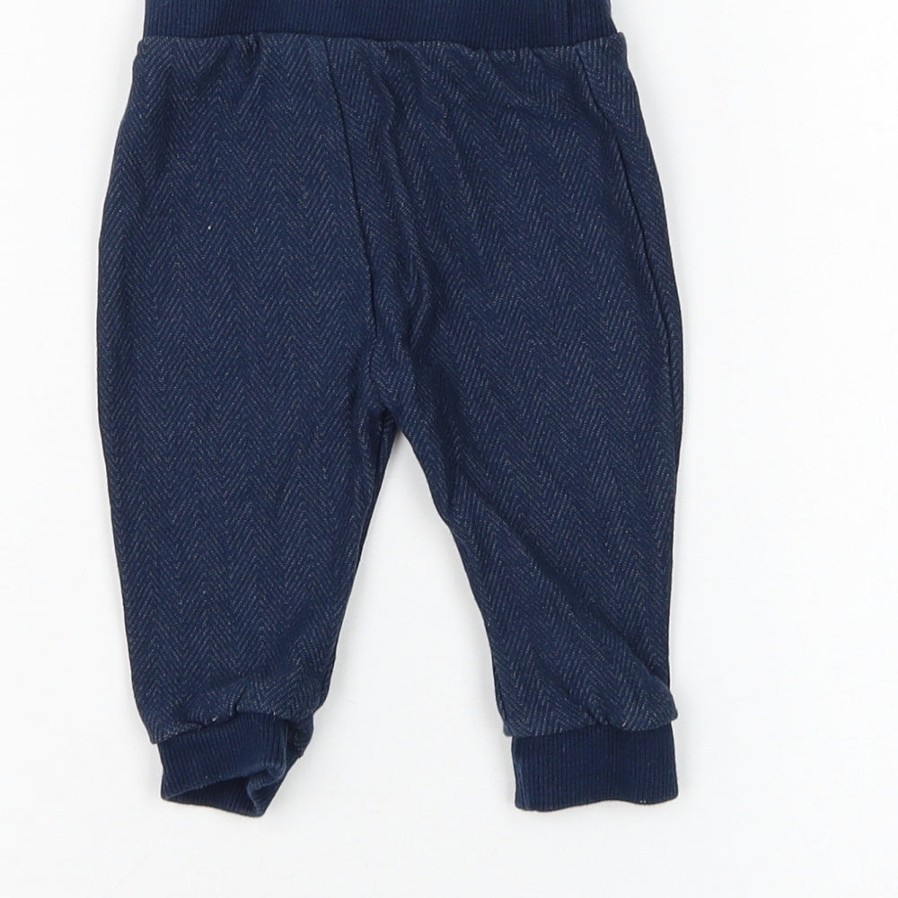 F&F Boys Blue Cotton Jogger Trousers Size 3-6 Months Drawstring