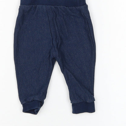 F&F Boys Blue Cotton Jogger Trousers Size 3-6 Months Drawstring