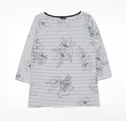 George Womens White Striped Polyester Basic T-Shirt Size 10 Boat Neck - Flower