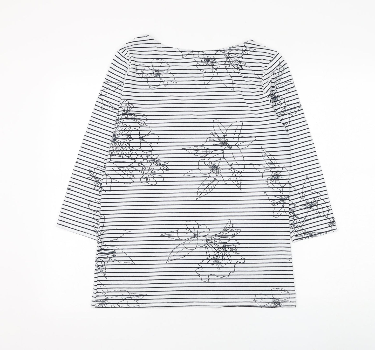 George Womens White Striped Polyester Basic T-Shirt Size 10 Boat Neck - Flower