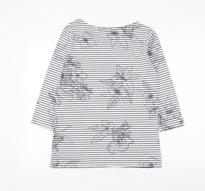 George Womens White Striped Polyester Basic T-Shirt Size 10 Boat Neck - Flower