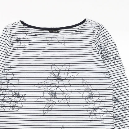 George Womens White Striped Polyester Basic T-Shirt Size 10 Boat Neck - Flower