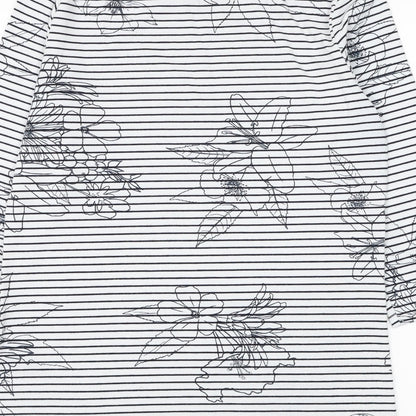 George Womens White Striped Polyester Basic T-Shirt Size 10 Boat Neck - Flower