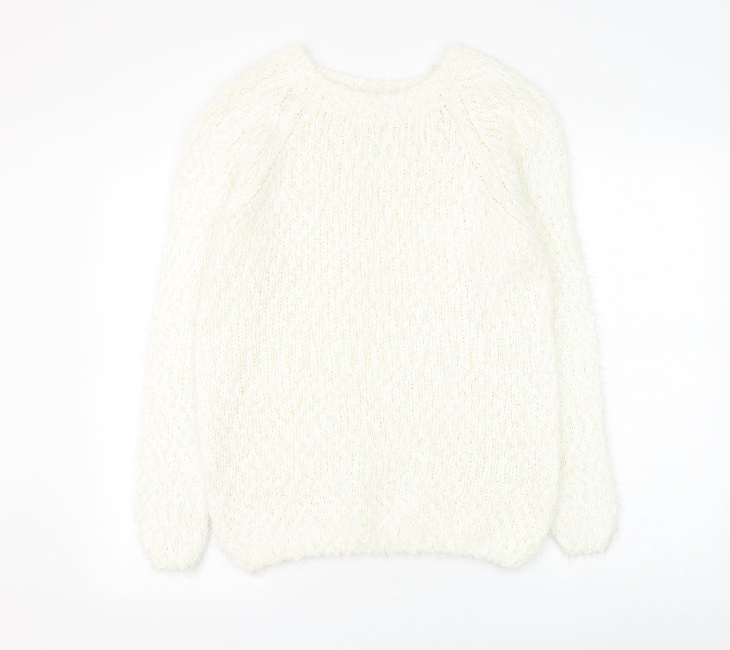 Fanrons Womens White Round Neck Polyester Pullover Jumper Size L