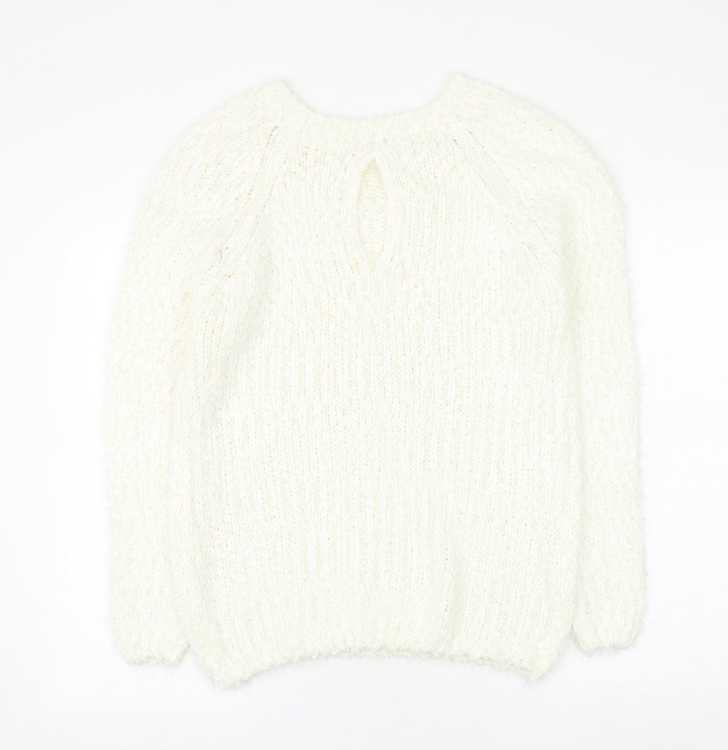 Fanrons Womens White Round Neck Polyester Pullover Jumper Size L