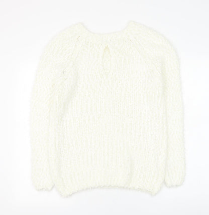 Fanrons Womens White Round Neck Polyester Pullover Jumper Size L