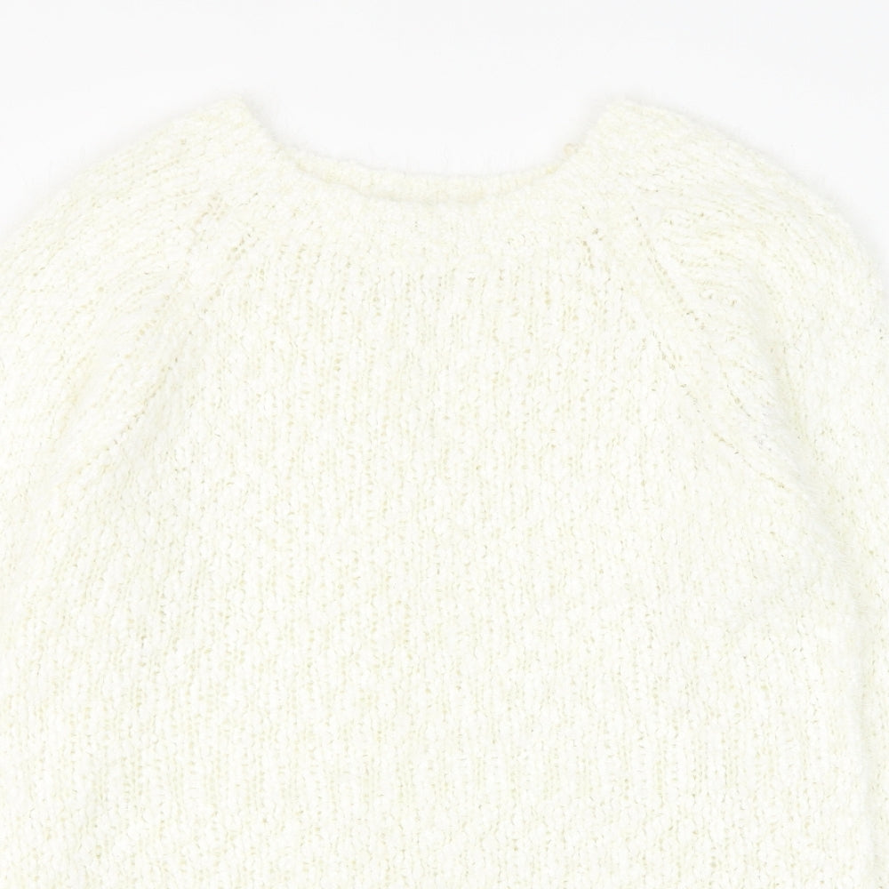 Fanrons Womens White Round Neck Polyester Pullover Jumper Size L