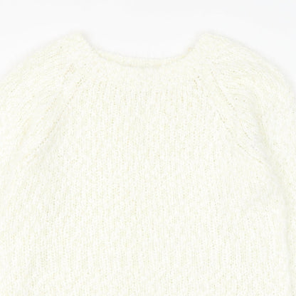 Fanrons Womens White Round Neck Polyester Pullover Jumper Size L