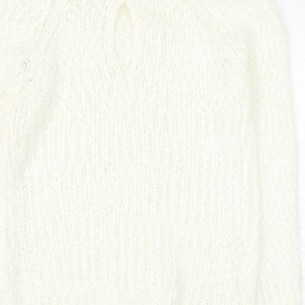 Fanrons Womens White Round Neck Polyester Pullover Jumper Size L