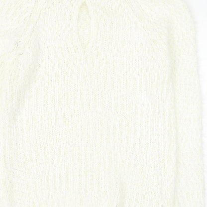 Fanrons Womens White Round Neck Polyester Pullover Jumper Size L