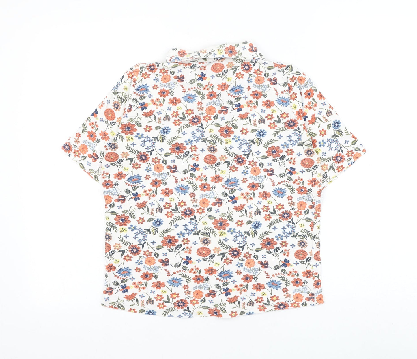 EWM Womens White Floral Cotton Basic Polo Size 10 Collared