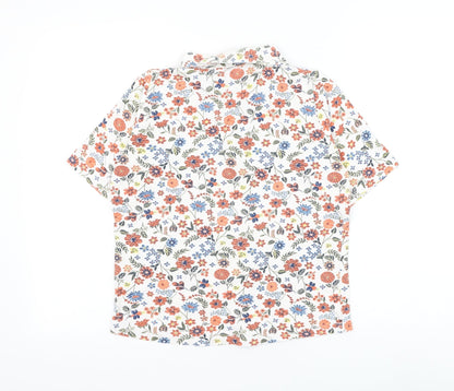 EWM Womens White Floral Cotton Basic Polo Size 10 Collared