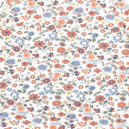 EWM Womens White Floral Cotton Basic Polo Size 10 Collared