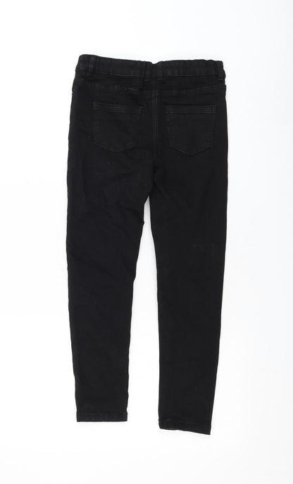 NEXT Girls Black Cotton Skinny Jeans Size 9 Months Regular Zip - Distressed