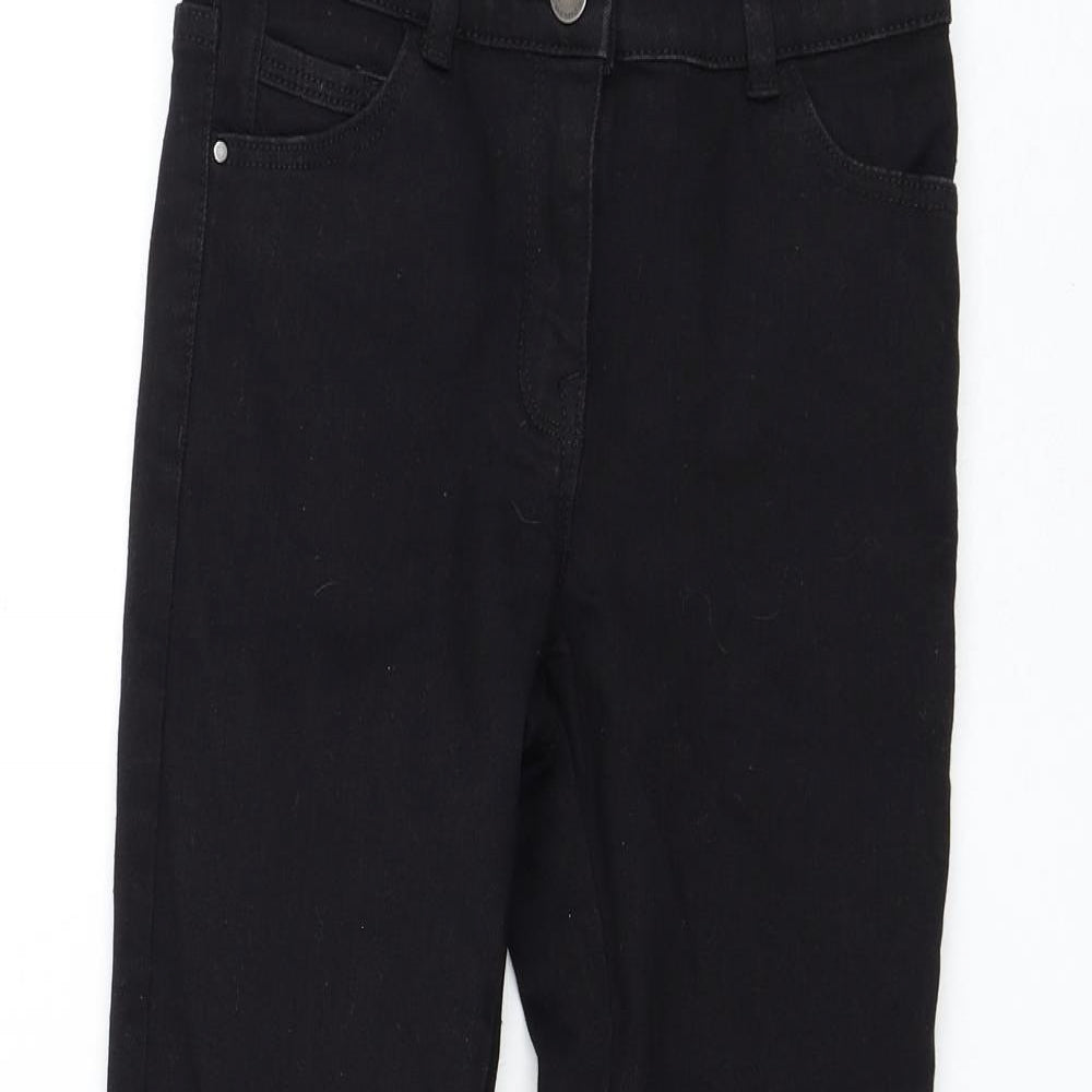 NEXT Girls Black Cotton Skinny Jeans Size 9 Months Regular Zip - Distressed