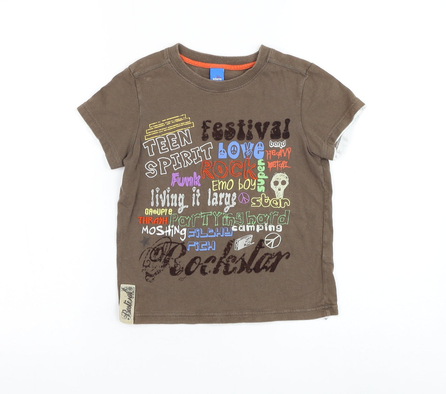 Adams Boys Brown Cotton Basic T-Shirt Size 4 Years Round Neck Pullover - Festival