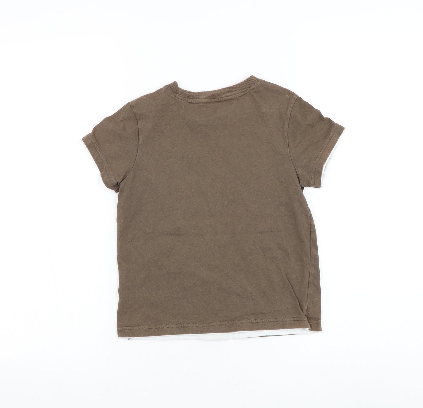 Adams Boys Brown Cotton Basic T-Shirt Size 4 Years Round Neck Pullover - Festival