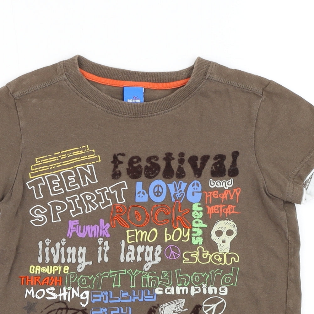 Adams Boys Brown Cotton Basic T-Shirt Size 4 Years Round Neck Pullover - Festival