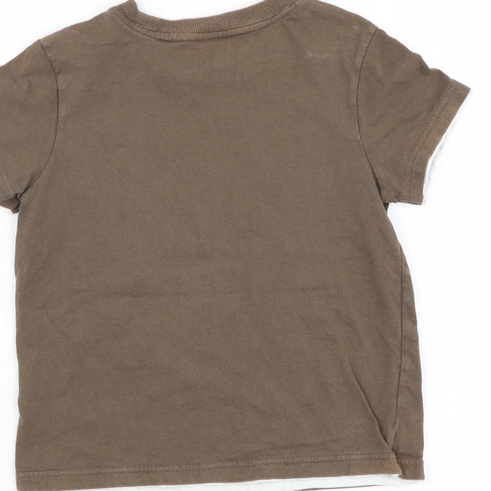 Adams Boys Brown Cotton Basic T-Shirt Size 4 Years Round Neck Pullover - Festival