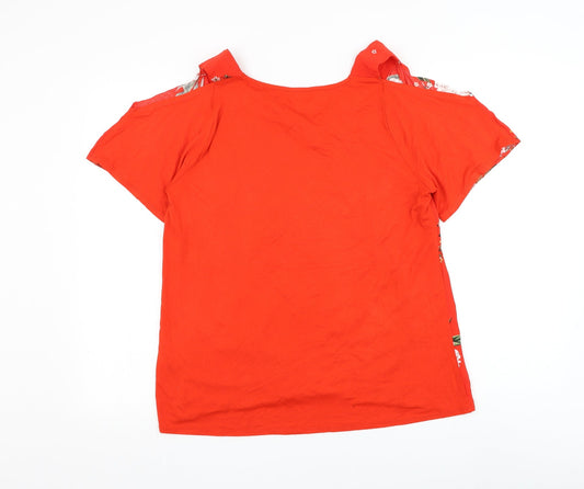 F&F Womens Red Floral Polyester Basic Blouse Size 14 Boat Neck