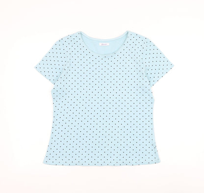 Damart Womens Blue Polka Dot Cotton Basic T-Shirt Size 10 Round Neck