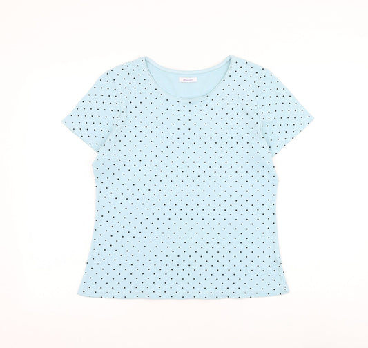 Damart Womens Blue Polka Dot Cotton Basic T-Shirt Size 10 Round Neck