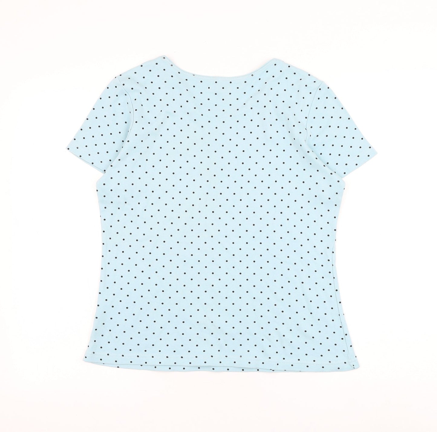 Damart Womens Blue Polka Dot Cotton Basic T-Shirt Size 10 Round Neck