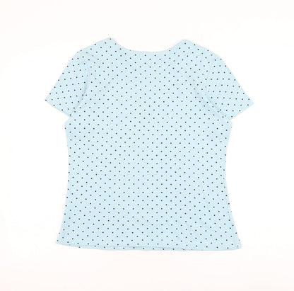 Damart Womens Blue Polka Dot Cotton Basic T-Shirt Size 10 Round Neck