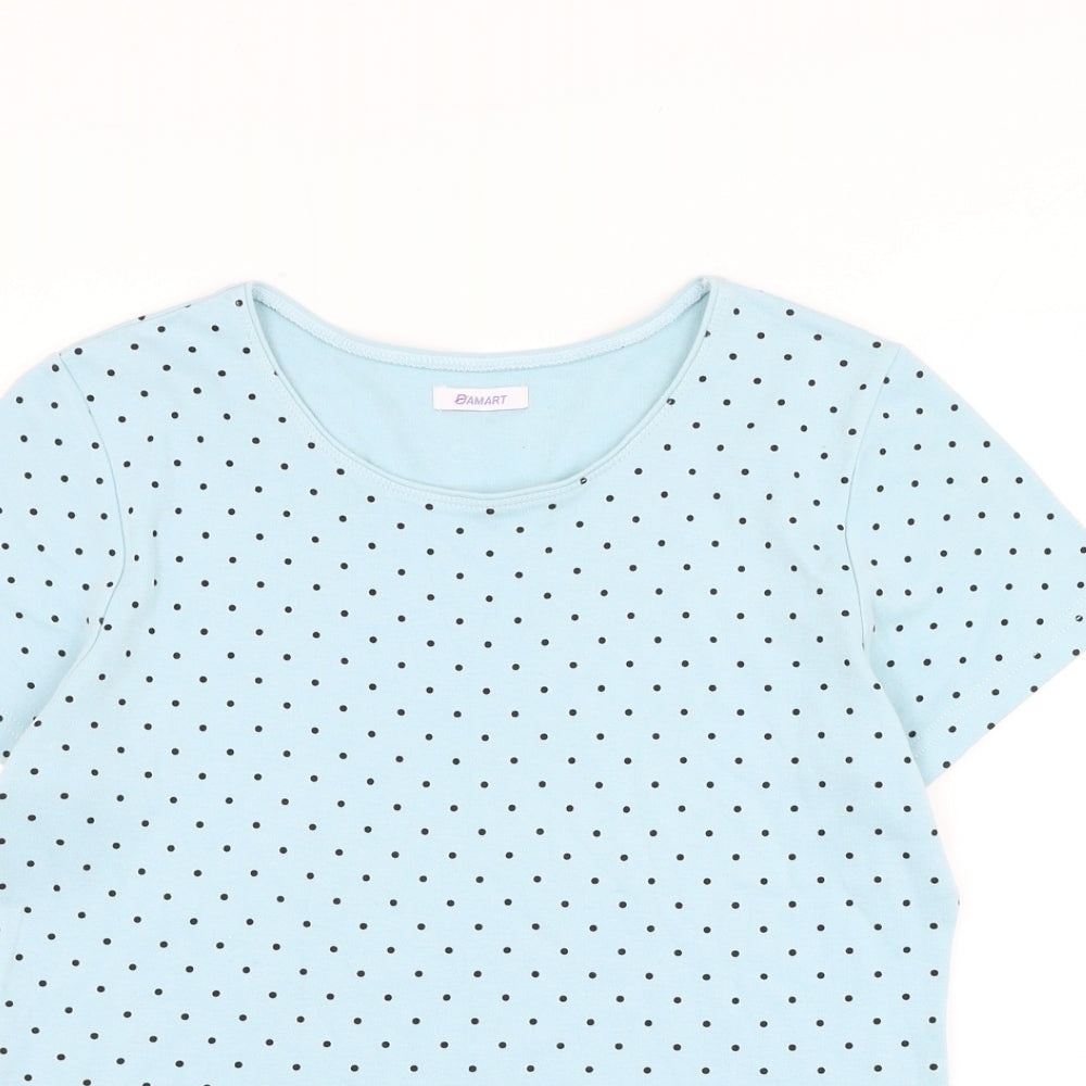 Damart Womens Blue Polka Dot Cotton Basic T-Shirt Size 10 Round Neck