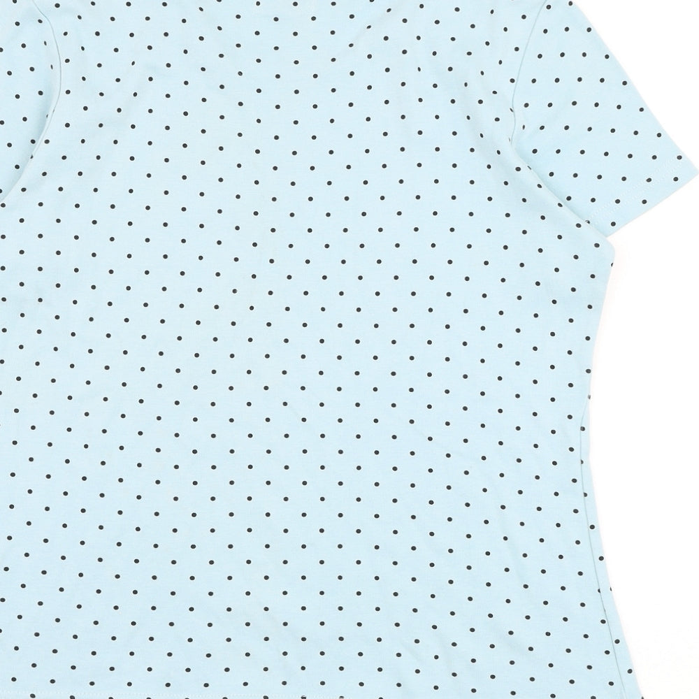 Damart Womens Blue Polka Dot Cotton Basic T-Shirt Size 10 Round Neck