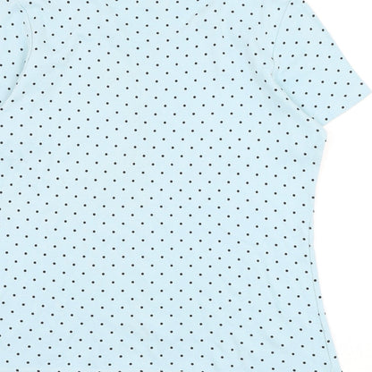 Damart Womens Blue Polka Dot Cotton Basic T-Shirt Size 10 Round Neck