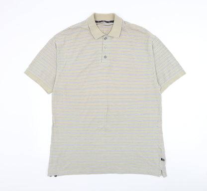Marks and Spencer Mens Beige Striped Cotton Polo Size M Collared Button