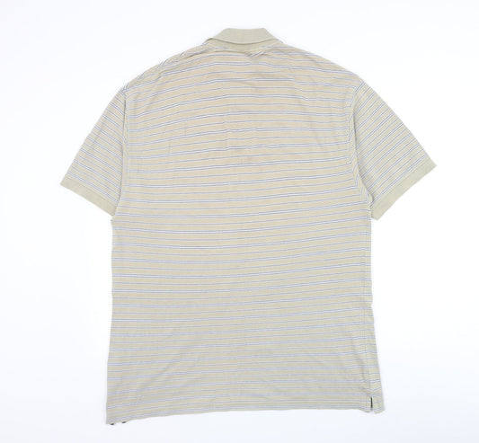 Marks and Spencer Mens Beige Striped Cotton Polo Size M Collared Button