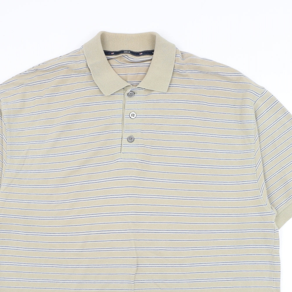 Marks and Spencer Mens Beige Striped Cotton Polo Size M Collared Button