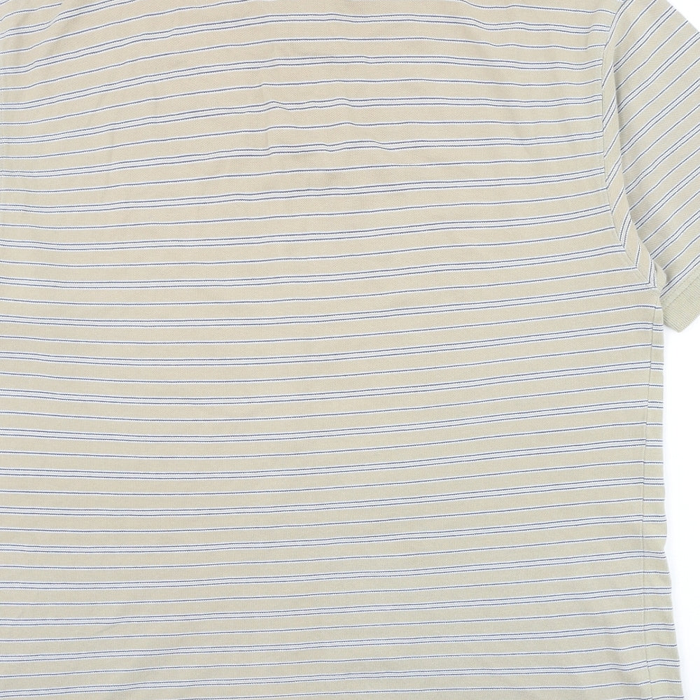 Marks and Spencer Mens Beige Striped Cotton Polo Size M Collared Button