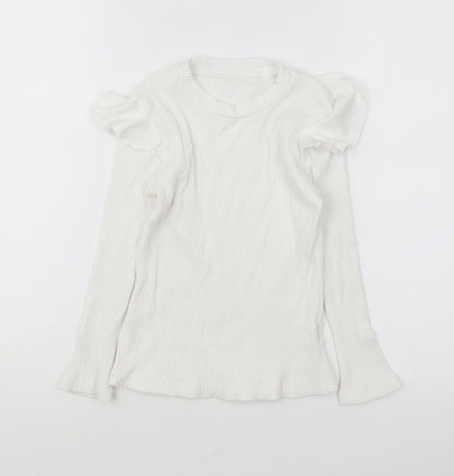 Preworn Girls White Round Neck Cotton Pullover Jumper Size 9-10 Years Pullover