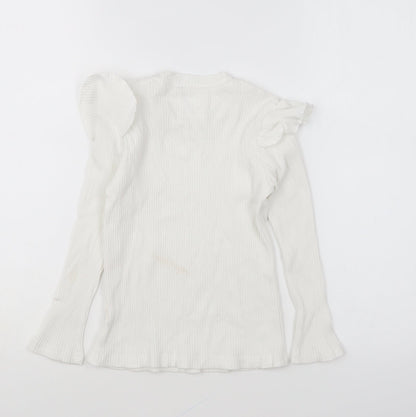 Preworn Girls White Round Neck Cotton Pullover Jumper Size 9-10 Years Pullover