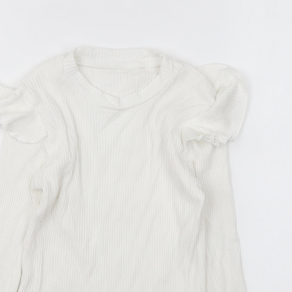 Preworn Girls White Round Neck Cotton Pullover Jumper Size 9-10 Years Pullover