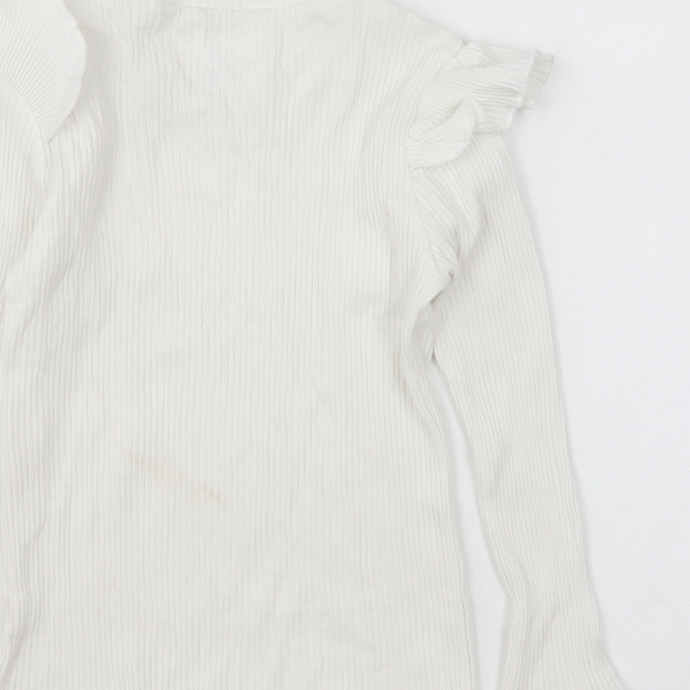 Preworn Girls White Round Neck Cotton Pullover Jumper Size 9-10 Years Pullover