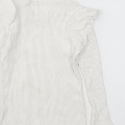 Preworn Girls White Round Neck Cotton Pullover Jumper Size 9-10 Years Pullover