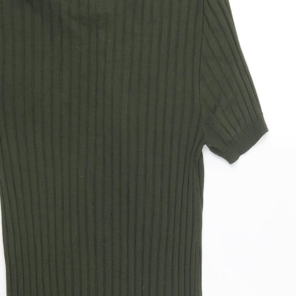Fabric Mens Green Viscose Polo Size XS Collared Button