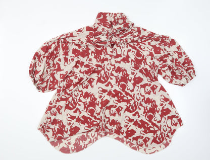Gini London Womens Red Geometric Polyester Basic Blouse Size 12 High Neck