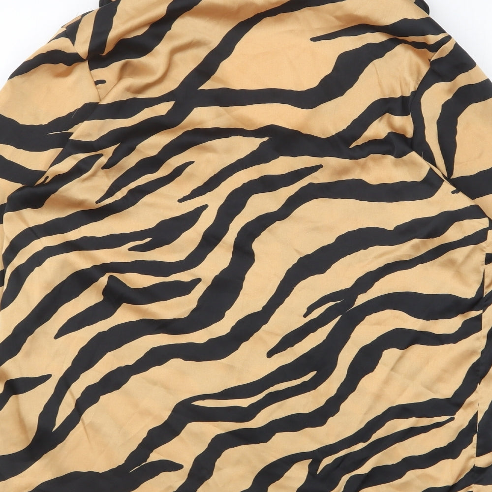 Primark Womens Brown Animal Print Polyester Basic Button-Up Size 2XS Collared - Tiger Print