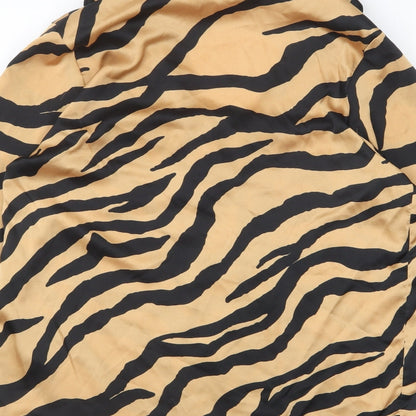 Primark Womens Brown Animal Print Polyester Basic Button-Up Size 2XS Collared - Tiger Print
