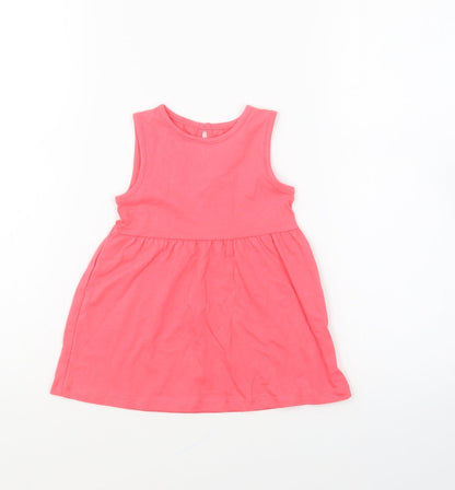 F&F Girls Pink Cotton Skater Dress Size 6-9 Months Round Neck Button